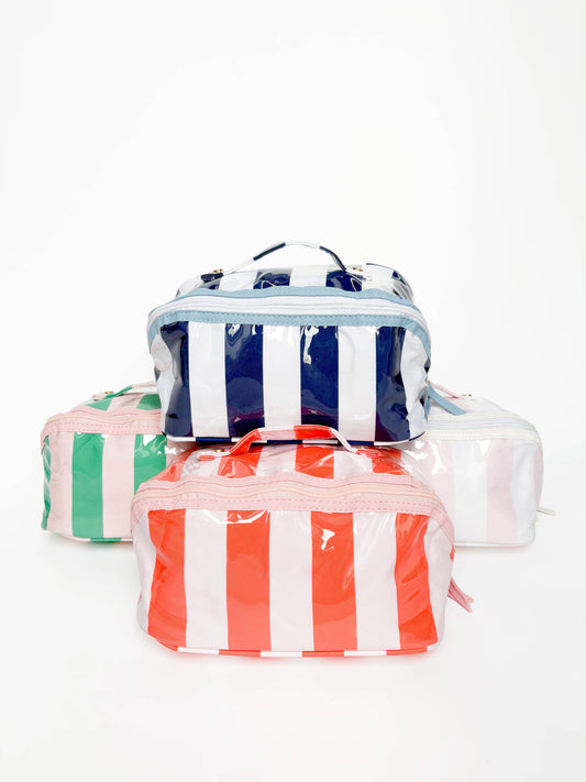 Gloss & Go - Colorful Stripe Wipeable Cosmetic Toiletry Bag: Navy/White