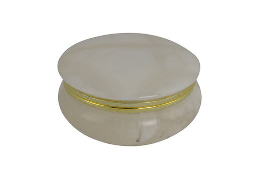 Trinket Box Round Alabaster Stone White with Gold Trim 4"