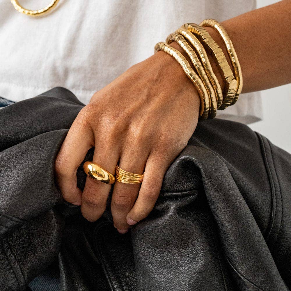 Lucille Square Bead Stretch Bracelet Brass Wholesale
