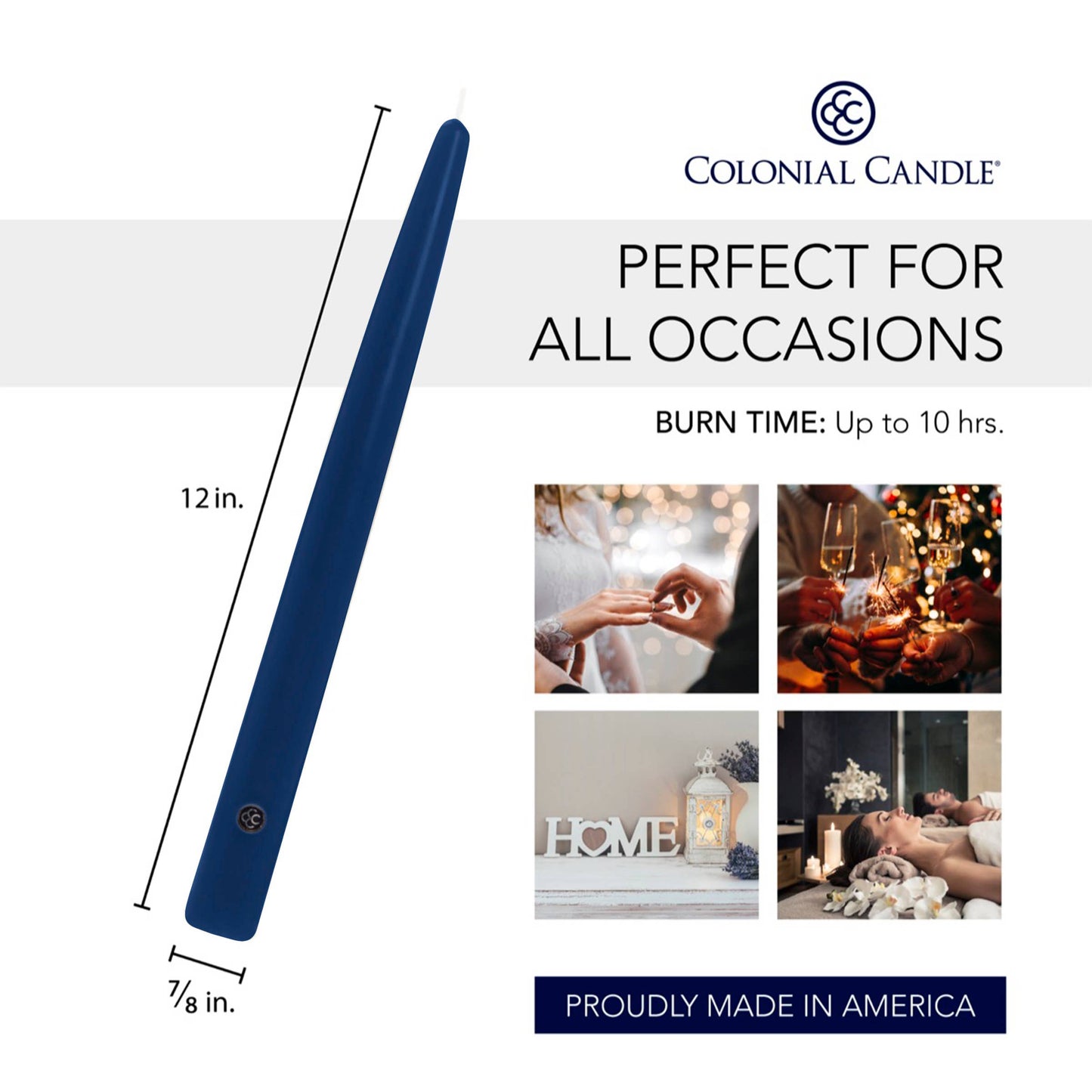 Colonial Candle Handipt Taper-Unscented-12in-Indigo
