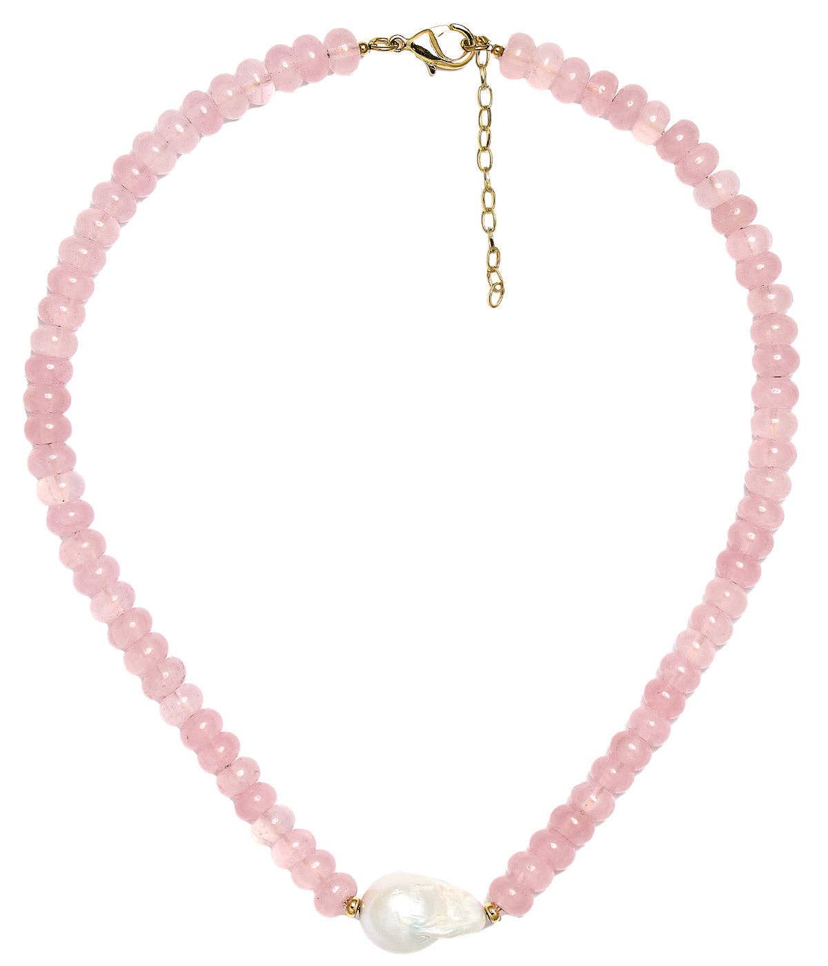 Susie- Quartz Beaded Necklace with freshwater Pearl - WS: Light Blue