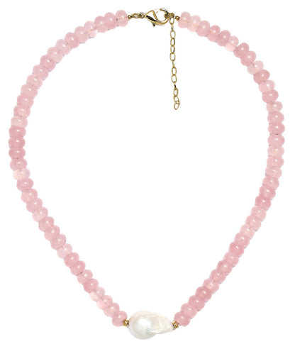 Susie- Quartz Beaded Necklace with freshwater Pearl - WS: Light Blue