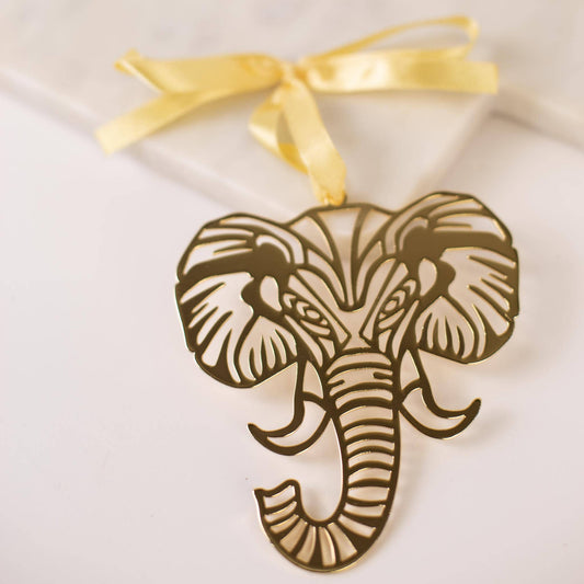Elephant Face Ornament   Gold   4"