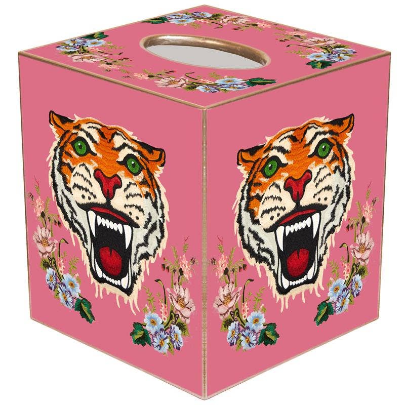 Pink Tiger Tissue Box Cover: Paper Mache