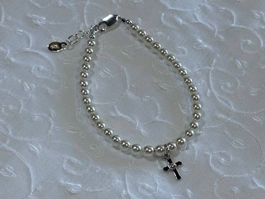 Pearl Bracelet with Sterling Silver Cross
