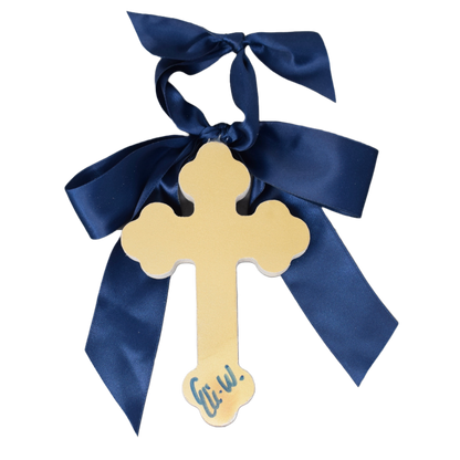 Blue Hallelujah Cross with Ribbon- 6 inches