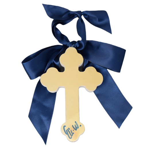 Blue Hallelujah Cross with Ribbon- 6 inches