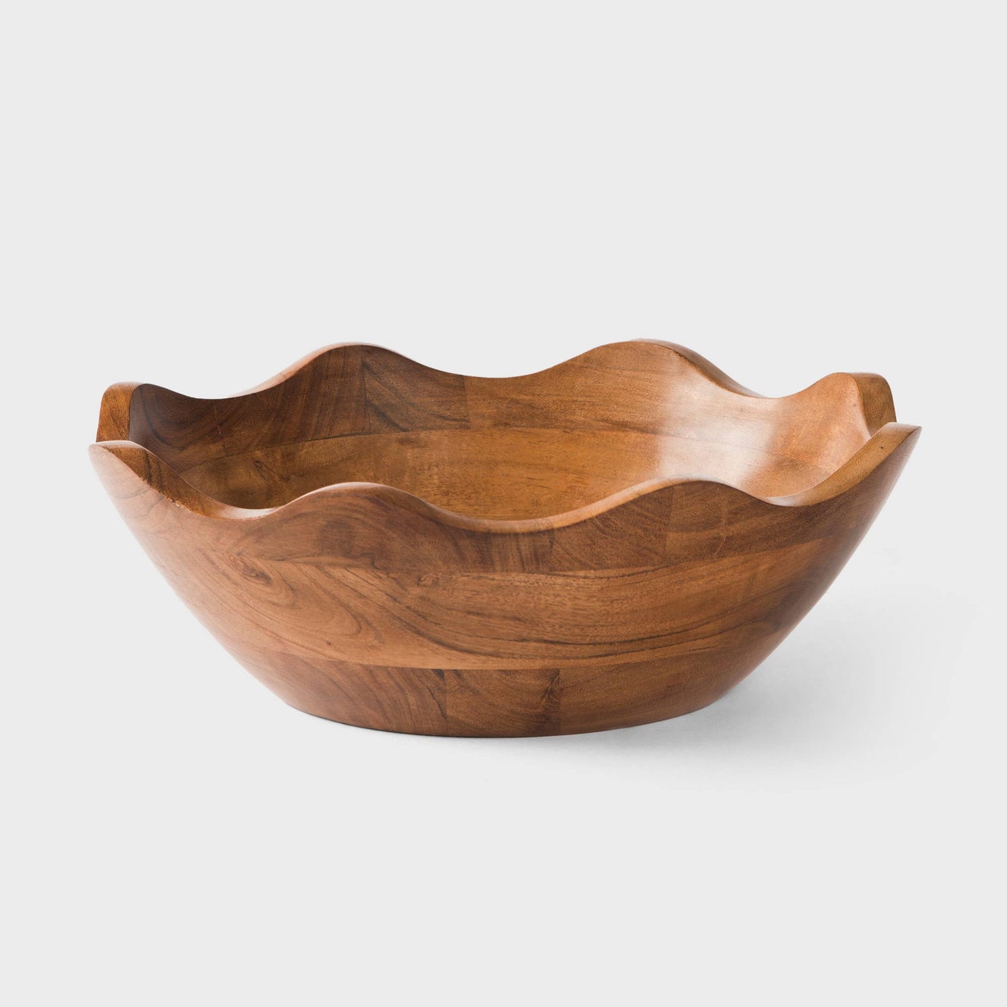 Hand-carved Acacia Wood Scalloped Serving Bowl: Small