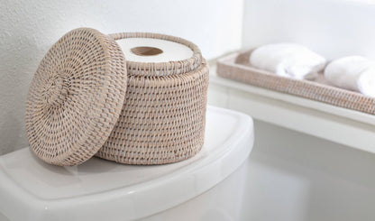 Rattan Round Single Tissue Roll Box: Honey Brown