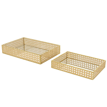 Traditional Brown Rattan Tray Set
