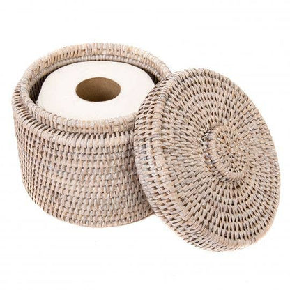 Rattan Round Single Tissue Roll Box: Honey Brown
