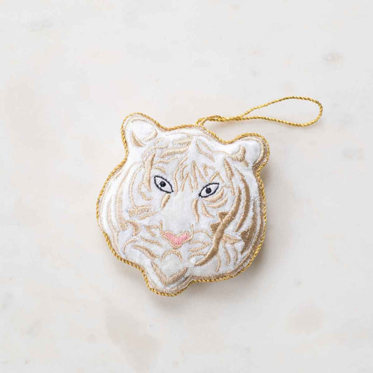 Tiger Ornament   White/Gold   3.75x4