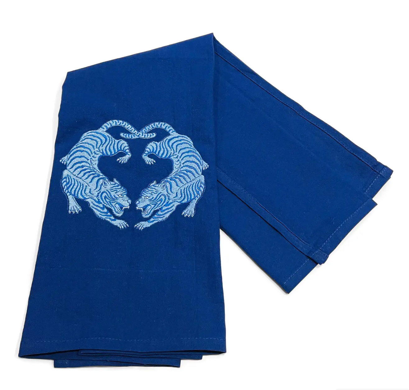 Towel - Twin Tigers Chinoiserie - Blue on navy