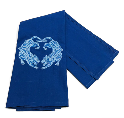 Towel - Twin Tigers Chinoiserie - Blue on navy