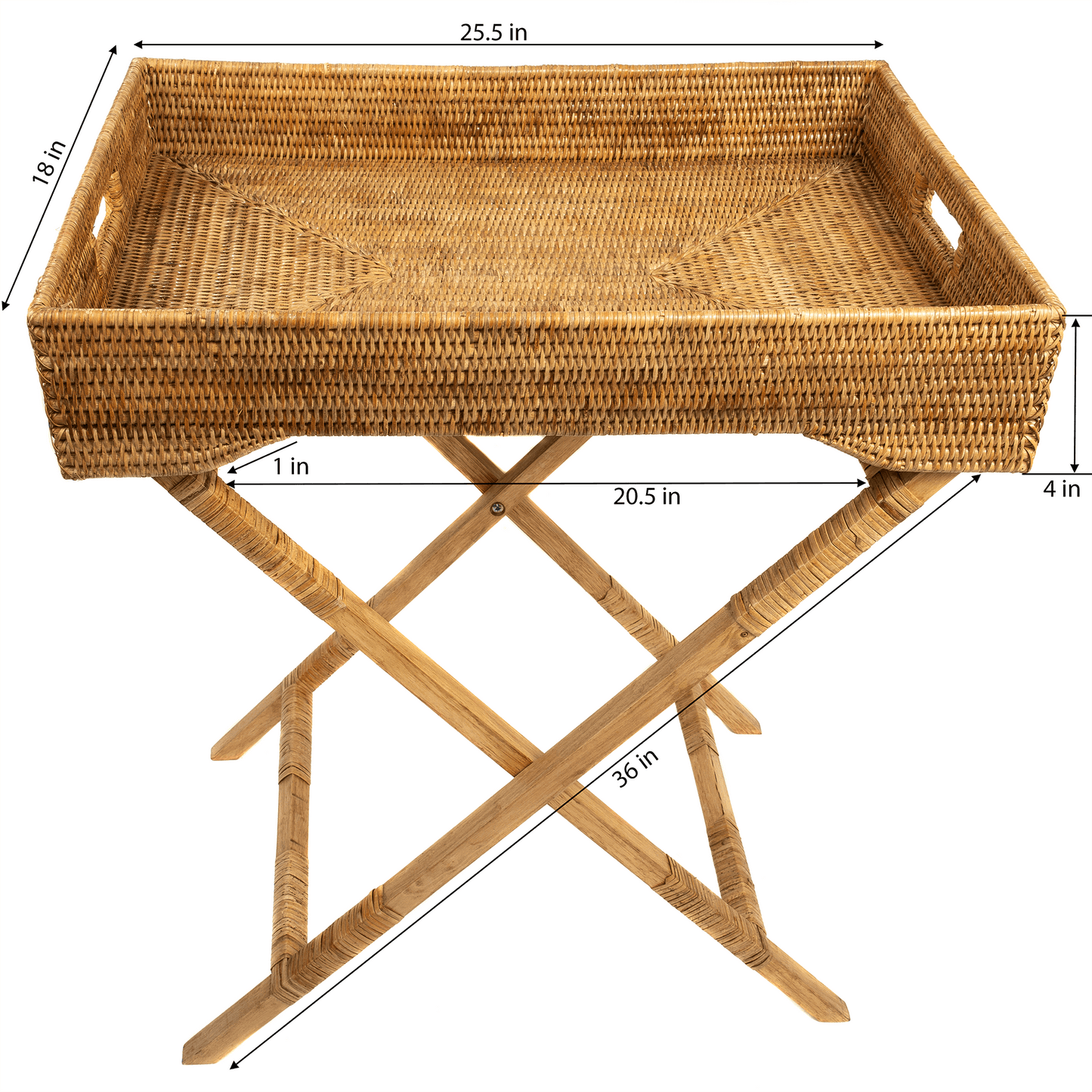 Rattan Butler Tray/Table: Honey Brown