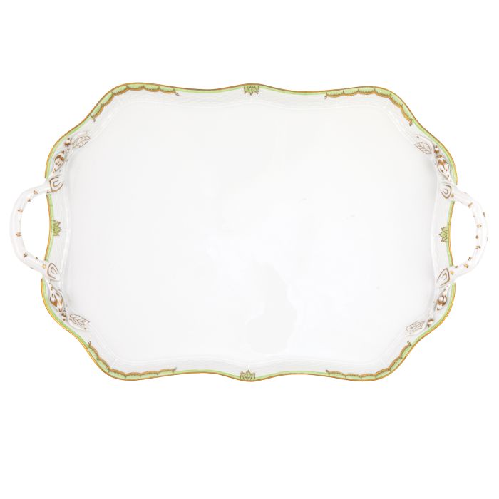 Herend Princess Victoria Green Rectangle Tray with Branch Handles
