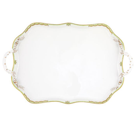 Herend Princess Victoria Green Rectangle Tray with Branch Handles