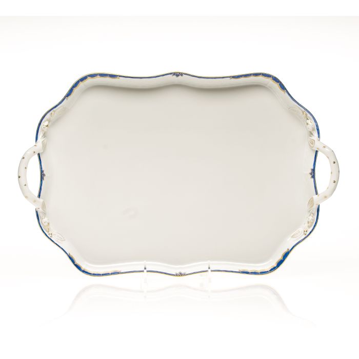 Herend Princess Victoria Blue Rectangular Tray with Branch Handles
