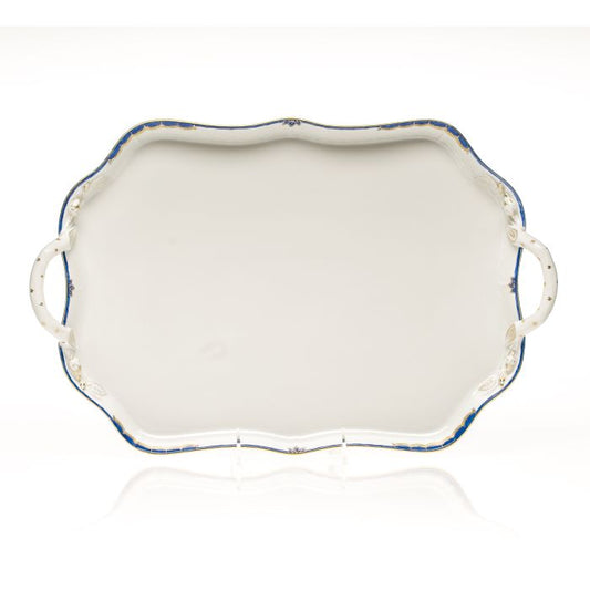 Herend Princess Victoria Blue Rectangular Tray with Branch Handles