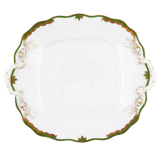 Herend Princess Victoria Dark Green Square Cake Plate with Handles