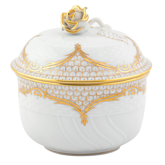 Herend Golden Elegance Covered Sugar with Rose