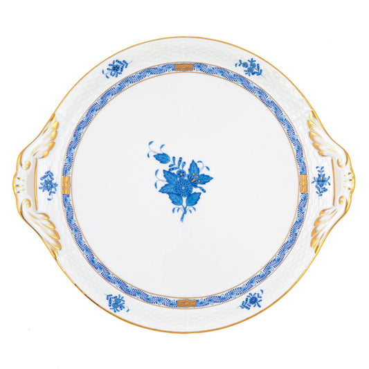 Herend Chinese Bouquet Blue Chop Plate with Handles