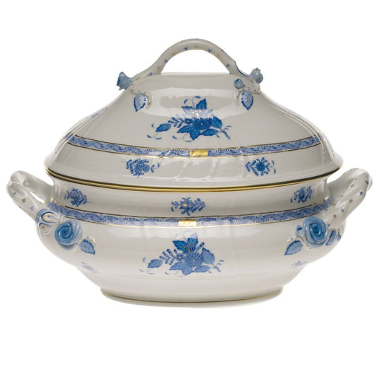 Herend Chinese Bouquet Blue Tureen with Branch Handles