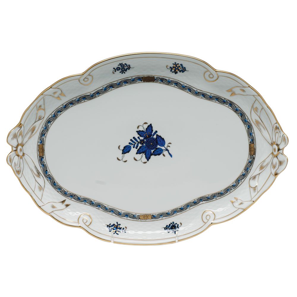 Herend Chinese Bouquet Black Sapphire Ribbon Tray