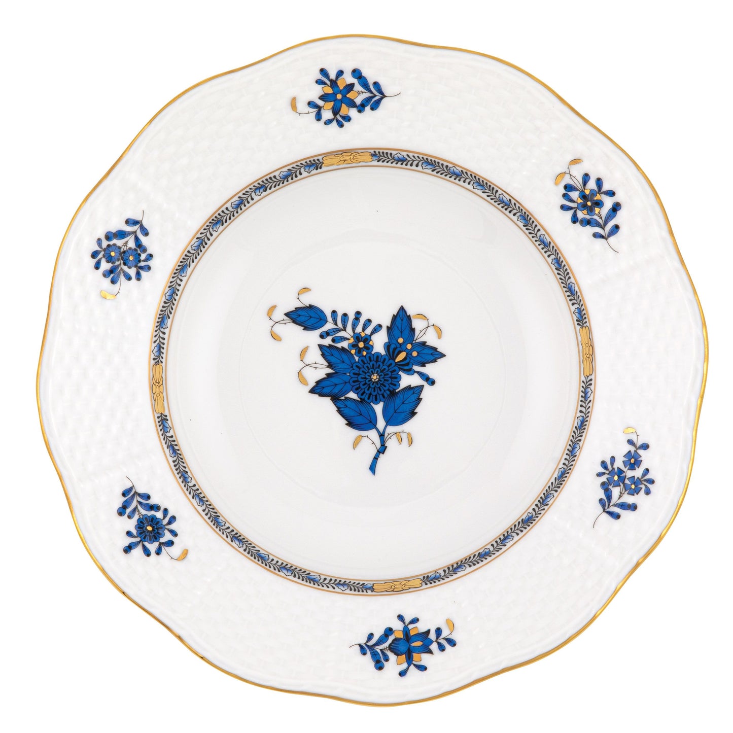 Herend Chinese Bouquet Black Sapphire Rim Soup Plate