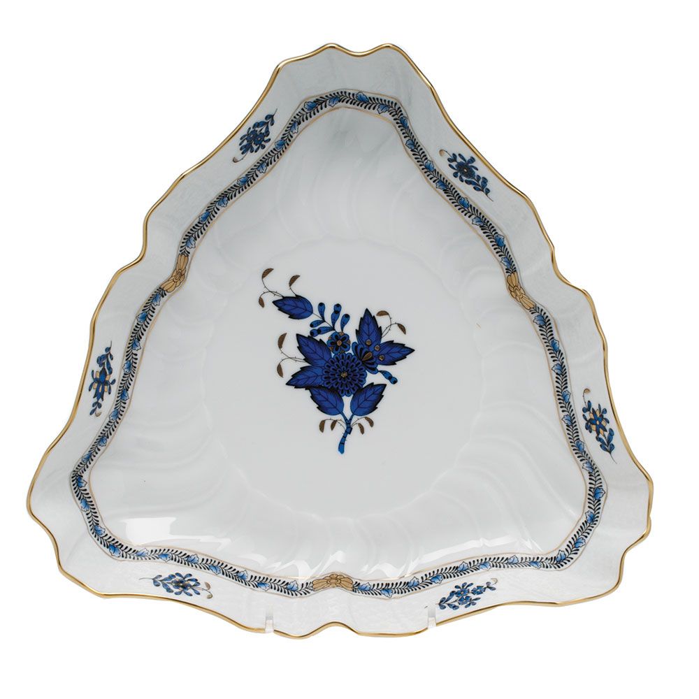 Herend Chinese Bouquet Black Sapphire Triangle Dish