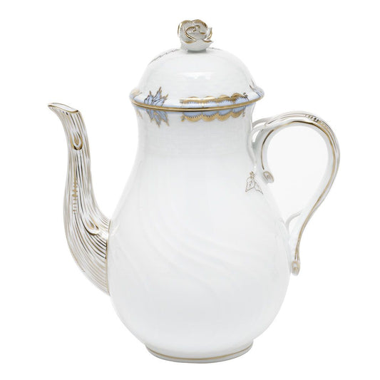 Herend Princess Victoria Light Blue Coffee Pot with Rose