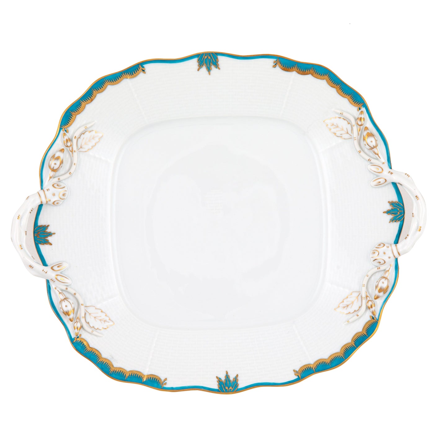 Herend Princess Victoria Turquoise Square Cake Plate with Handles