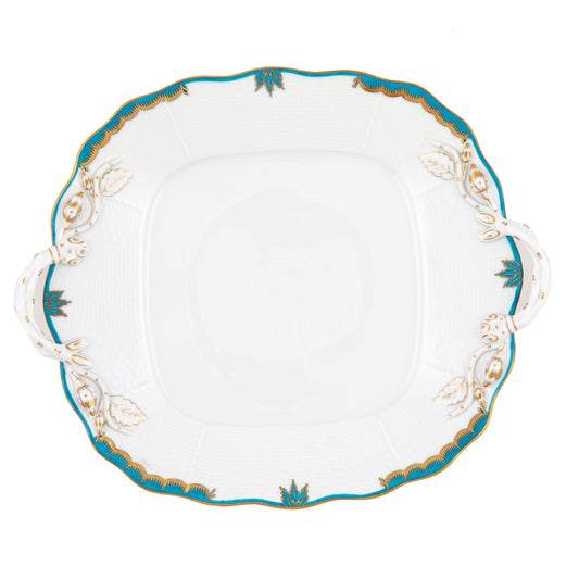 Herend Princess Victoria Turquoise Square Cake Plate with Handles