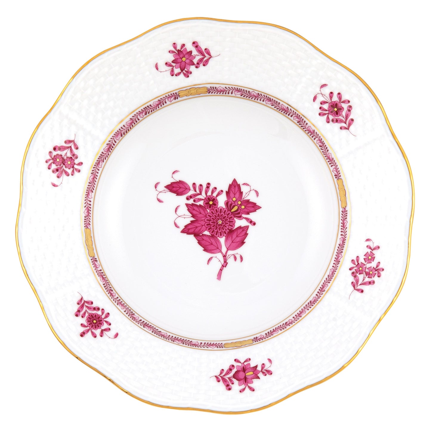 Herend Chinese Bouquet Raspberry Rim Soup Plate