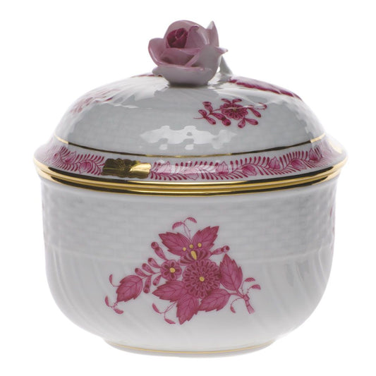 Herend Chinese Bouquet Raspberry Covered Sugar with Rose