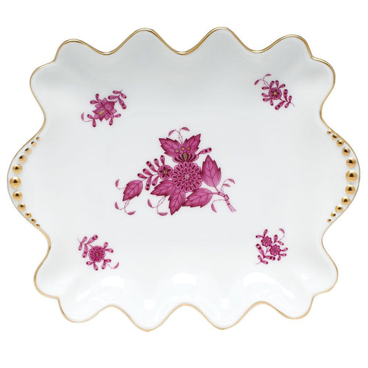 Herend Chinese Bouquet Raspberry Small Tray with Pearls