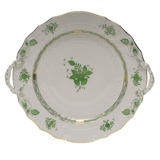 Herend Chinese Bouquet Green Chop Plate with Handles