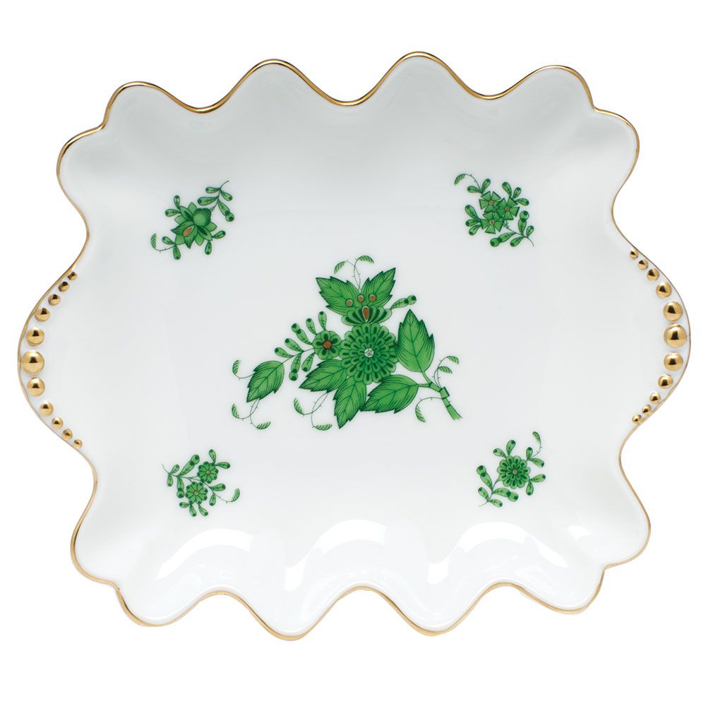 Herend Chinese Bouquet Green Small Tray with Pearls
