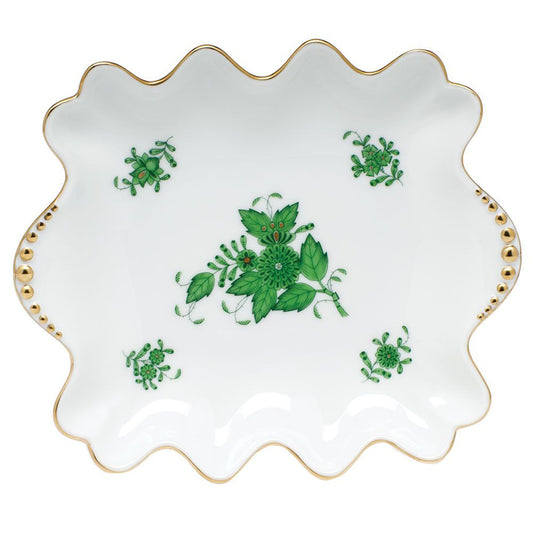 Herend Chinese Bouquet Green Small Tray with Pearls