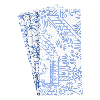 Caspari Pagoda Toile Cotton Dinner Napkins | Blue & White