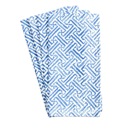 Caspari Fretwork Cotton Dinner Napkins | Blue & White