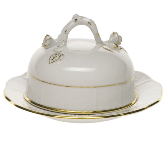 Herend Golden Edge Covered Butter Dish