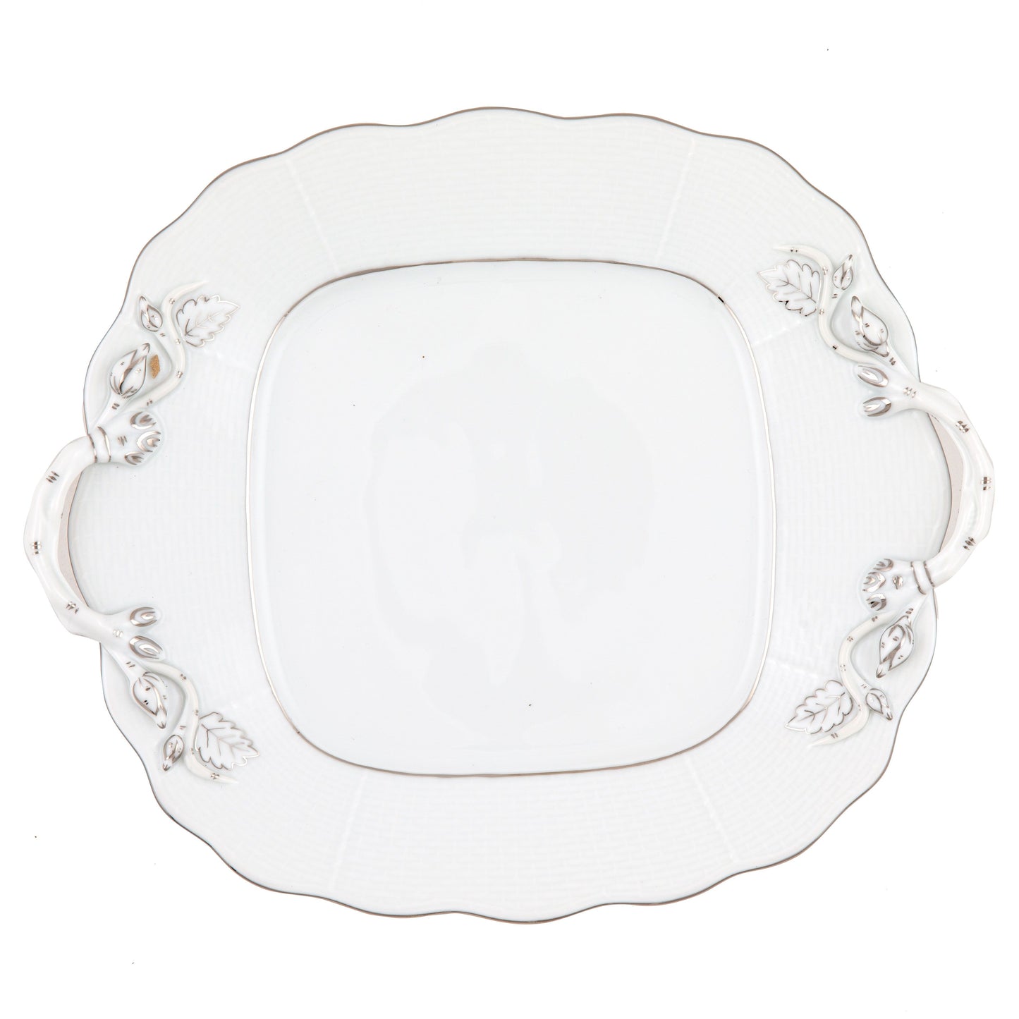 Herend Platinum Edge Square Cake Plate with Handles