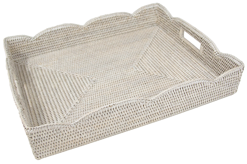 Rattan Scallop Tray with Handles Large