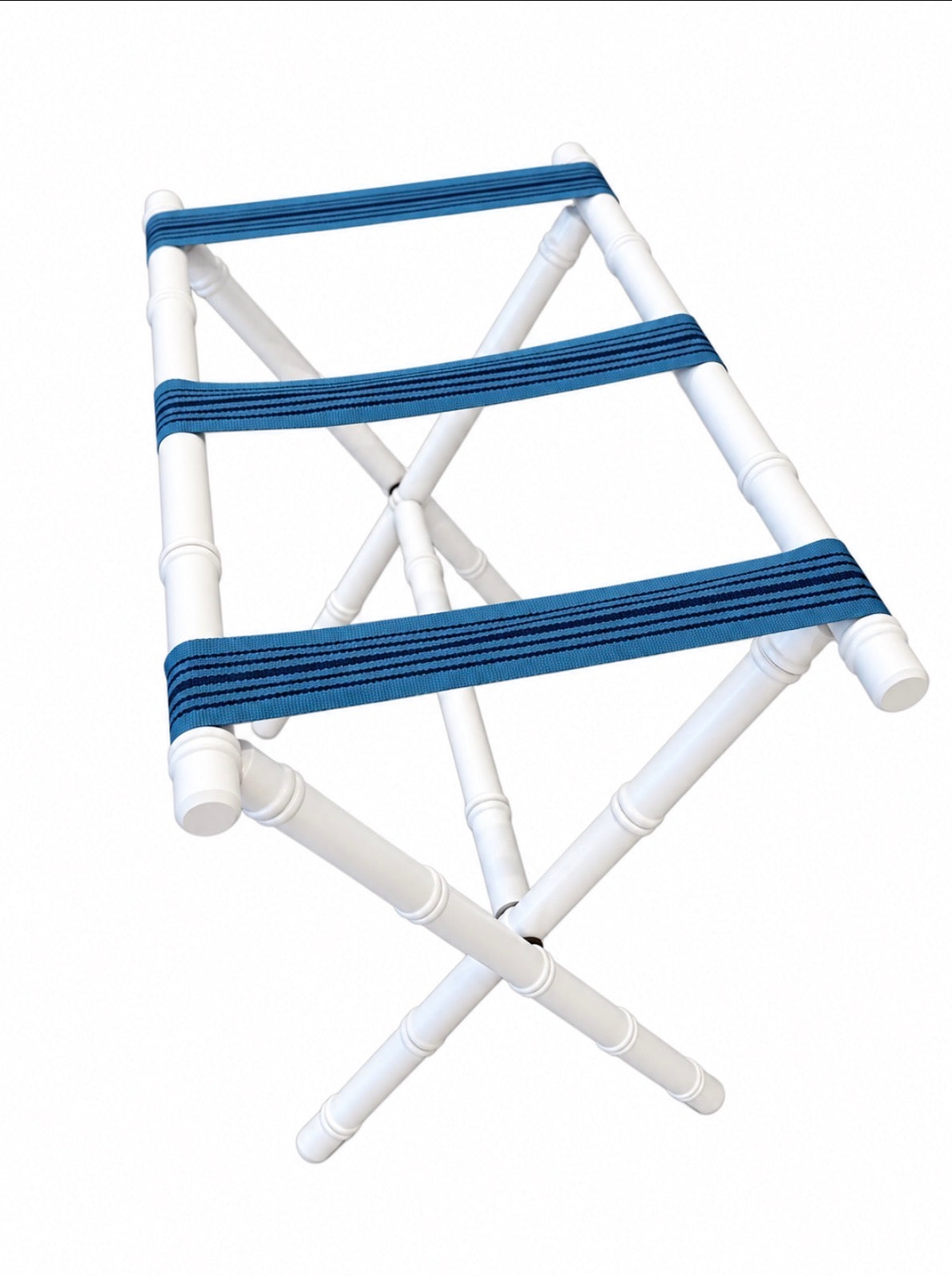White Bamboo Luggage with Blue Stripe