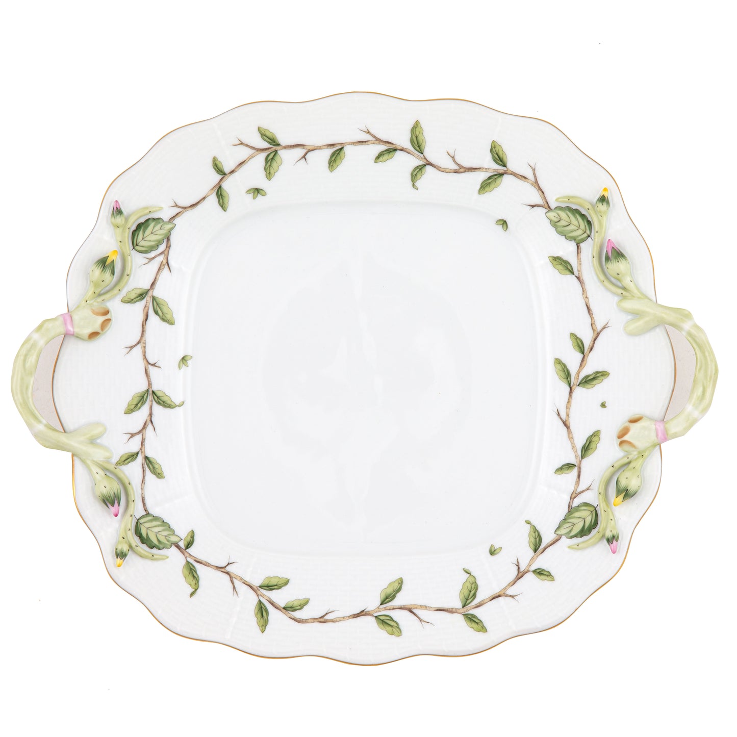 Herend rothschild garden square cake plate with handles