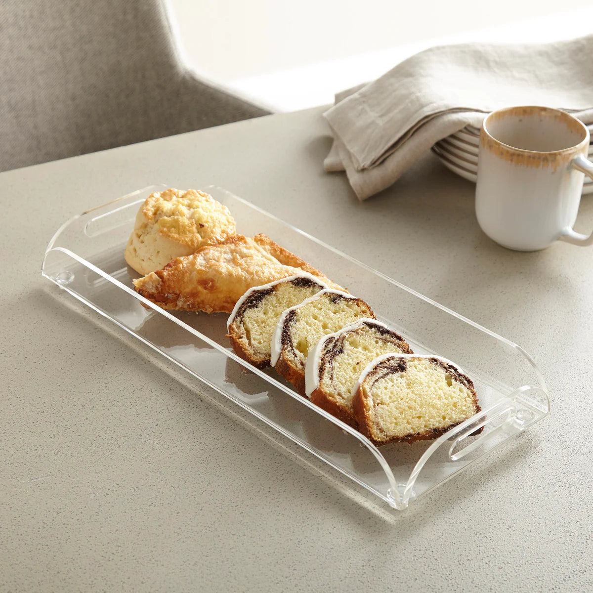 Acrylic Rounded Corner Serving Tray with Handles Clear | Small Rectangle