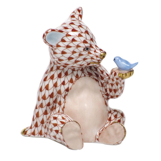 Herend Rust Bear with Blue Bird