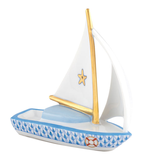 Herend Sailboat at Sea Blue