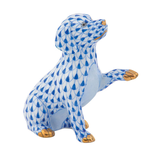 Herend Dog Shaking Hands Blue